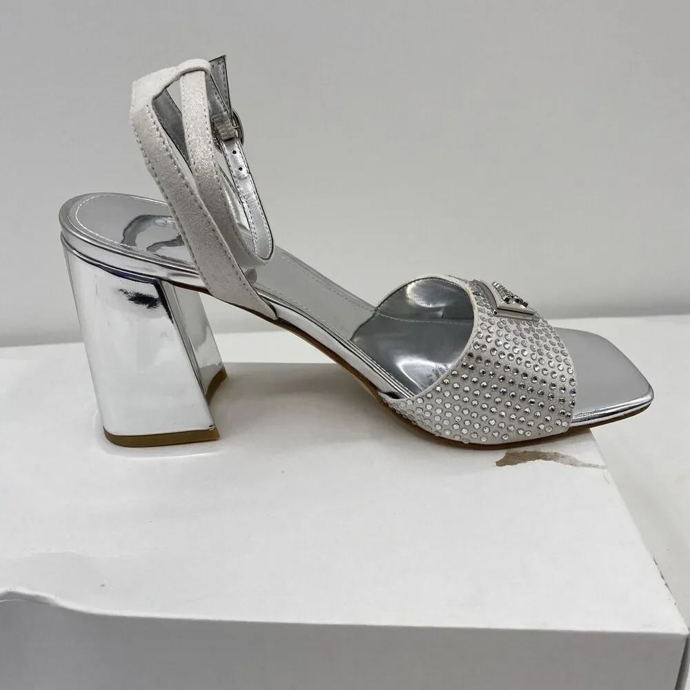 Guess Womens Gelya Silver Ankle Strap Dressy Heels 6 Medium (B,M)